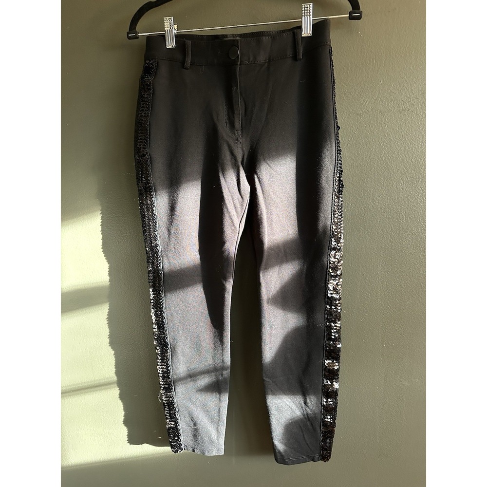 Express Black Sequin Stripe High Rise Leggings 2S Short